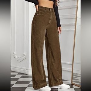 High Waist Slant Pocket Cord Pants